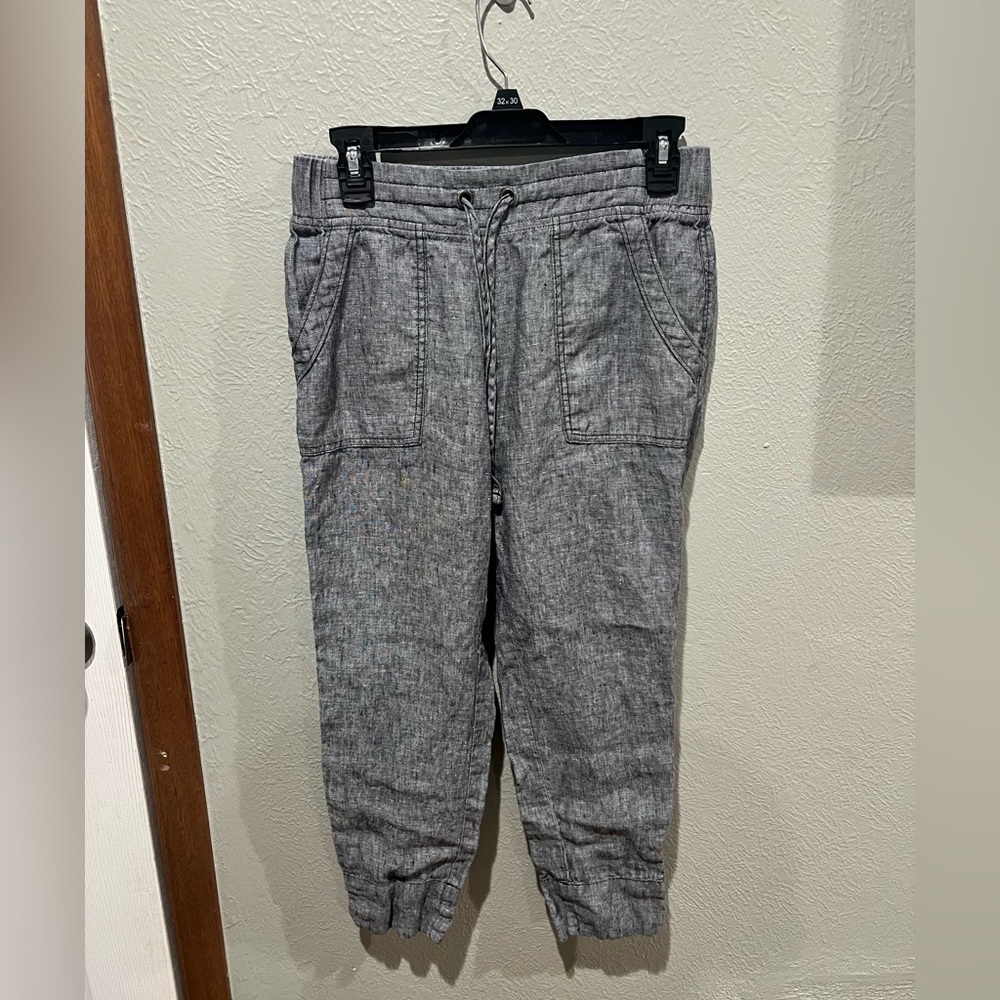 Athleta Heather Gray Drawstring Jogger Pants 100% Linen EUC